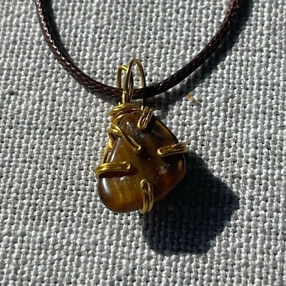 🐅 TIGER’S EYE WIREWRAPPED BOHO PENDANT NECKLACE 🐅 - Picture 5 of 9